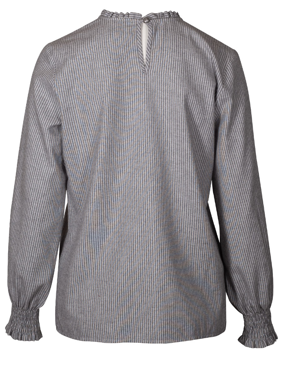 Berwin & Wolff Flanellbluse silbergrau gestreift, weite Arme, Rüschen #2