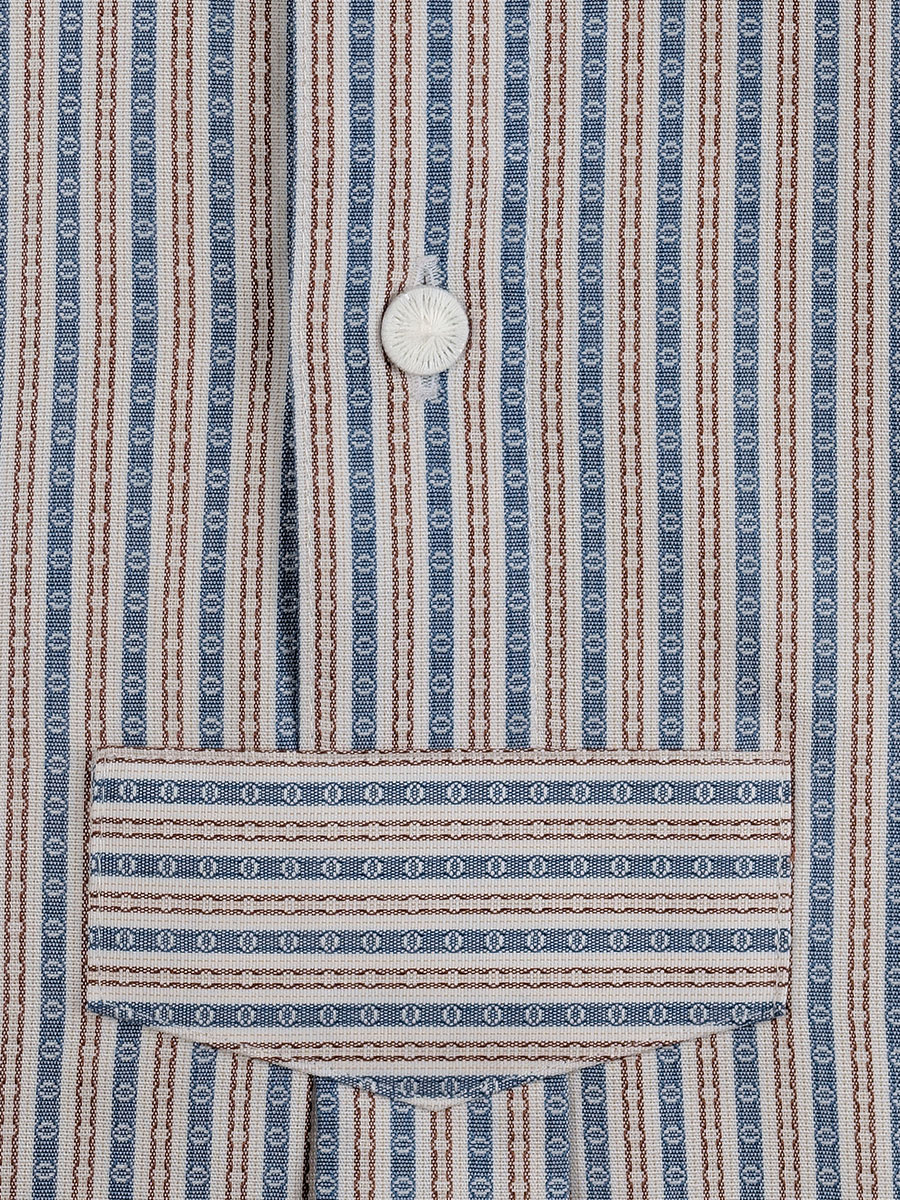 Arzberger Herrenhemd, blau-rot gestreift, Liegekragen, Pfoad, Slim line #2