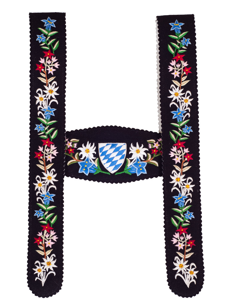 Träger Werdenfels handgestickt, schwarz, Blume #1