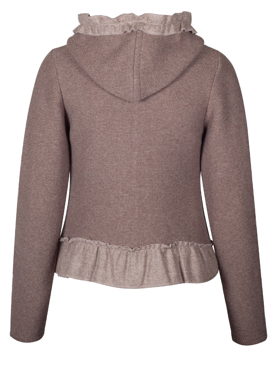 hausg'macht Kapuzen-Strickjacke Heike, rinde, Rüschenborte #2