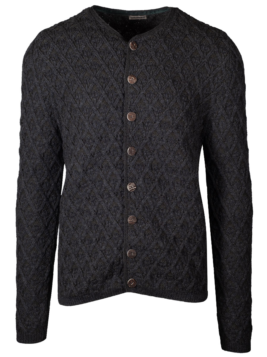 Gottseidank Herrenstrickjacke Simon, grau-grün, Zopfmuster #1