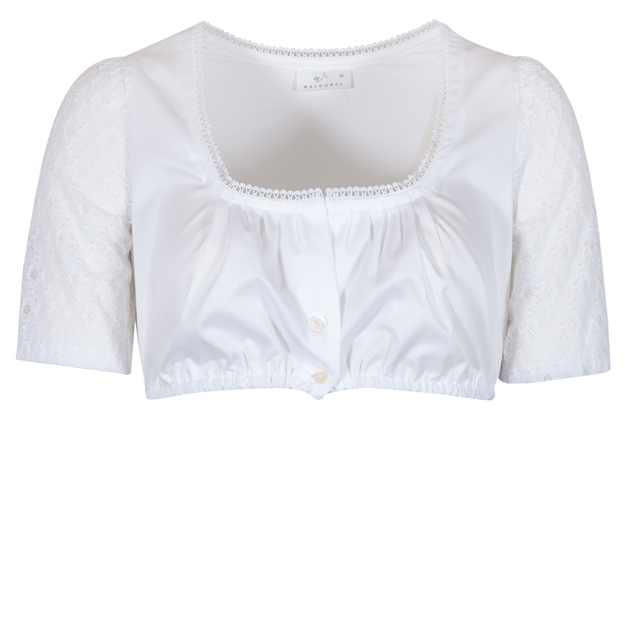 Waldorff Dirndlbluse weiß, Kurzarn, Spitzenärmel, kurz #1