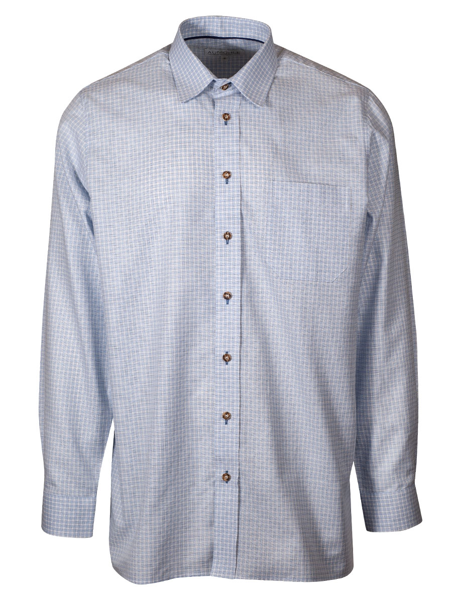 Waldorff Herrenhemd, hellblau, kariert, Liegekragen, durchgeknöpft, Slim #1