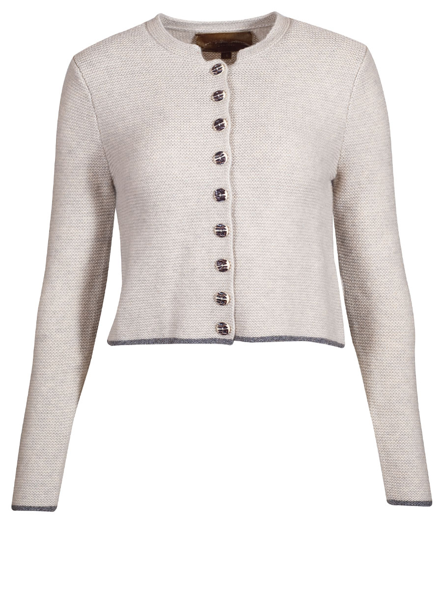 fei scho schee Strickjacke, natural, Einfassung in grau, kurz #1
