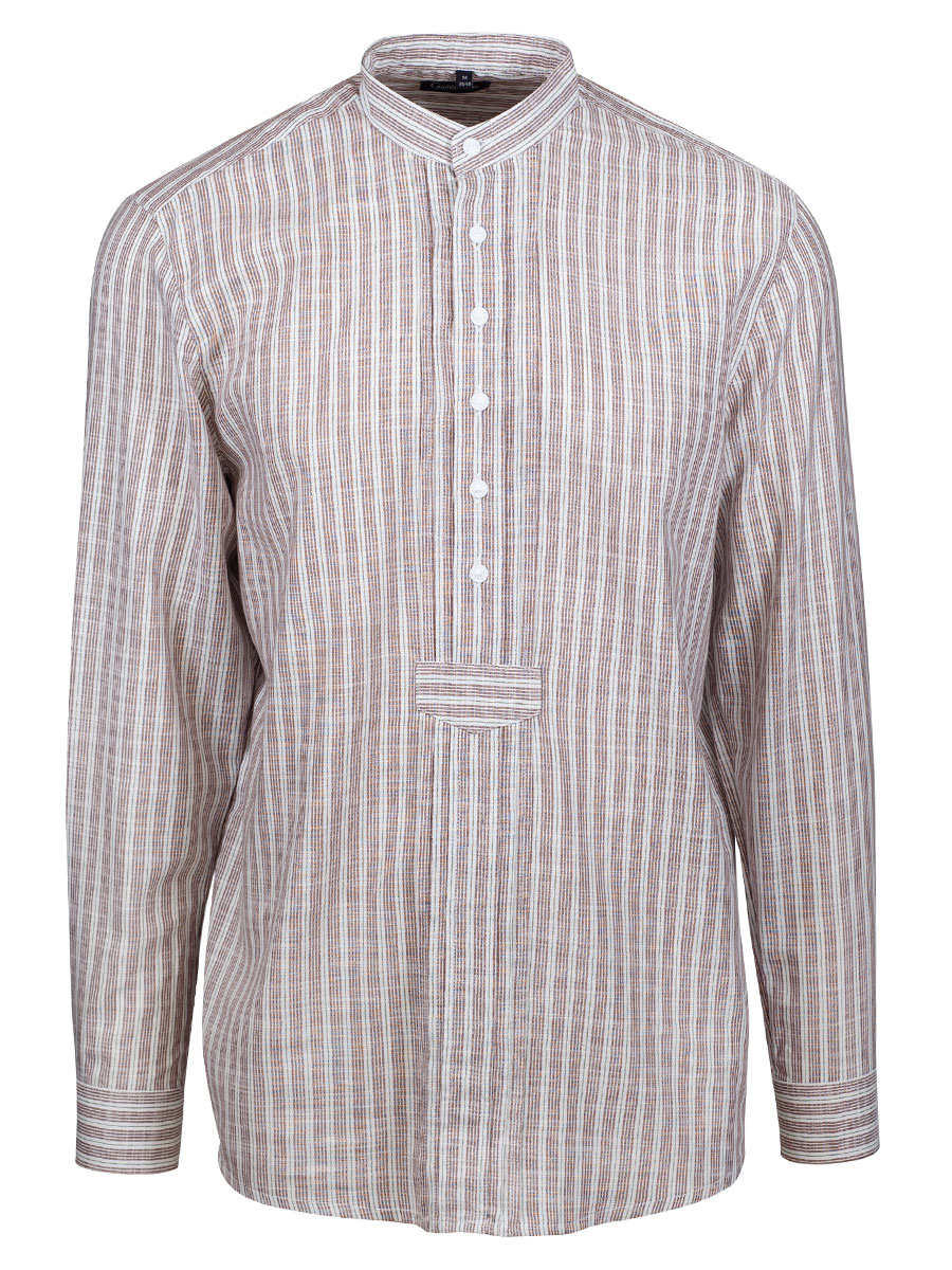 Orbis Trachtenhemd mittelbeige, gestreift, Stehkragen, Pfoad #1