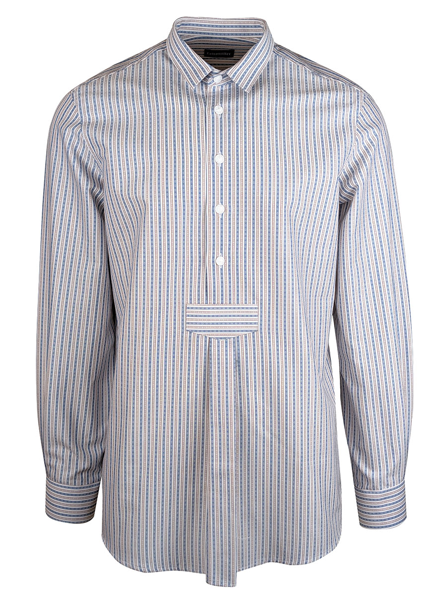 Arzberger Herrenhemd, blau-rot gestreift, Liegekragen, Pfoad, Slim line #1