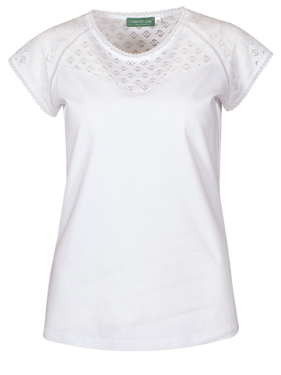 Country Line Damenshirt, Kurzarm, weiß, Stretch, elegant, Rundhals, Spitze #1
