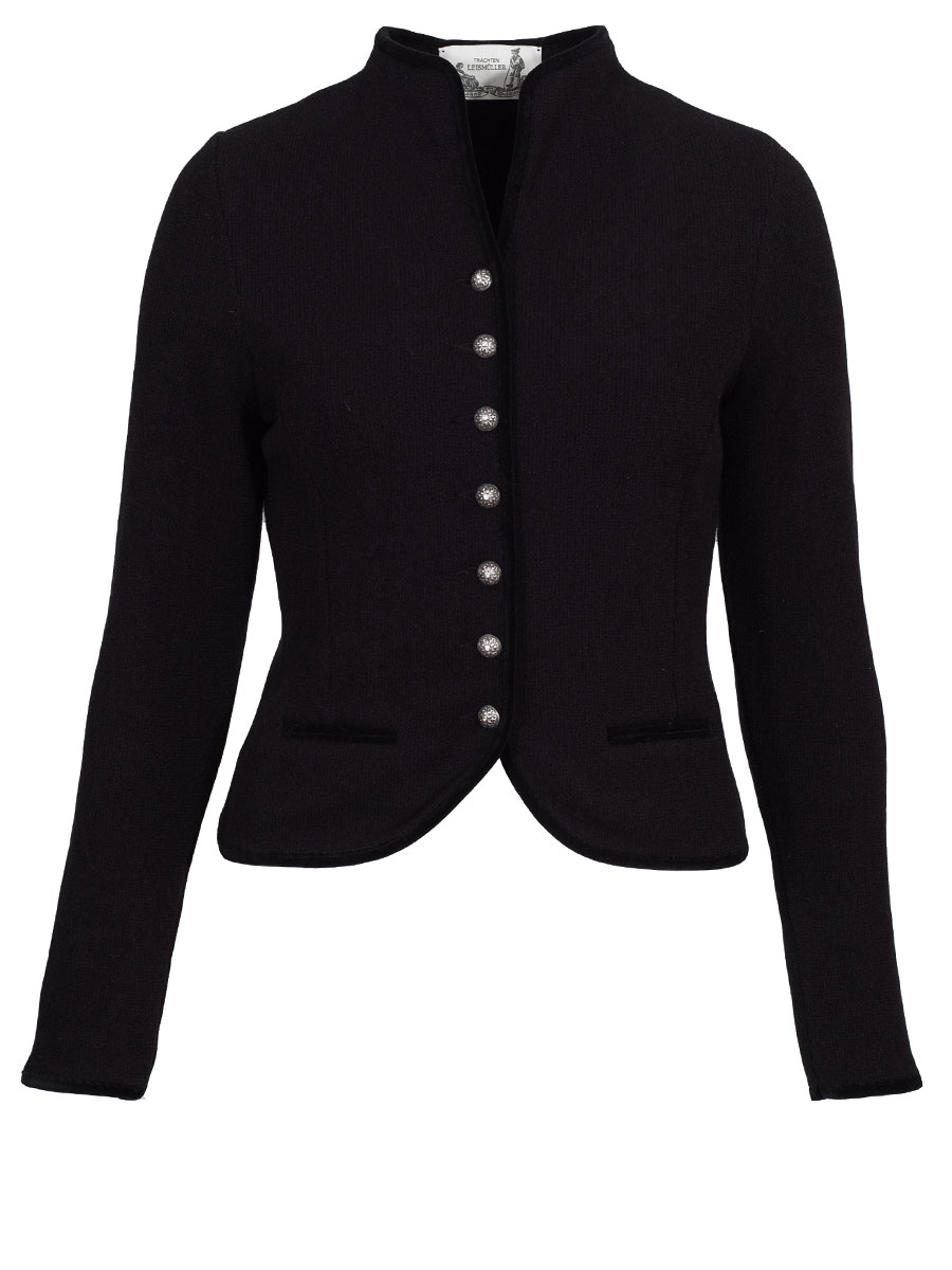 Astrifa Strickjacke Bairach, schwarz mit Samteinfassung, Kelchkragen, elegant #1