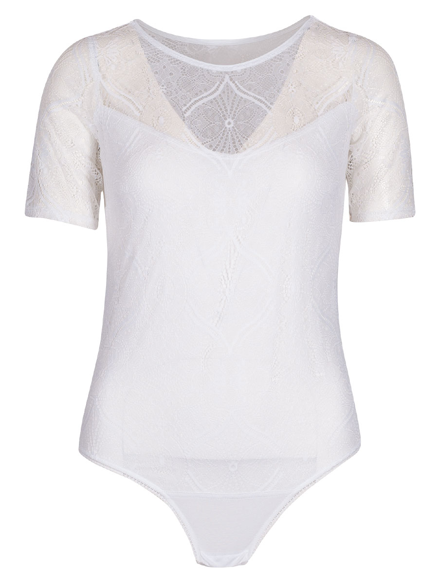 Waldorff Kurzarmbody Spitze, weiß, Stretch, elegant, Rundhals #1