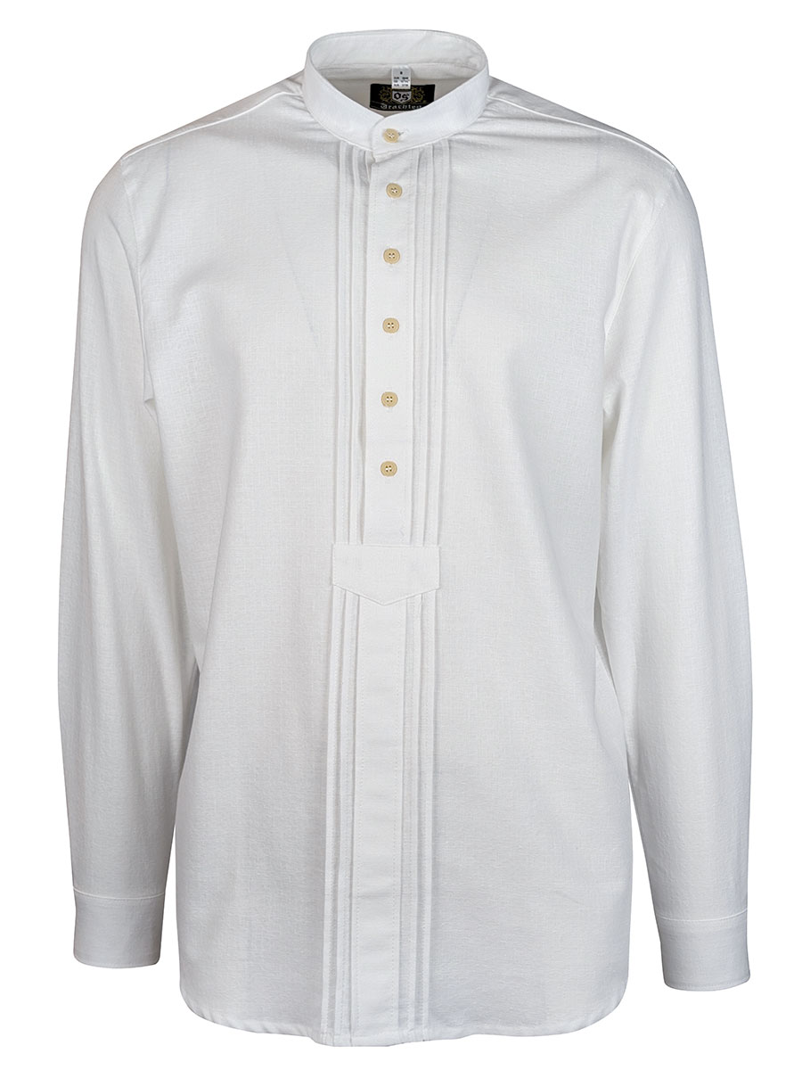 Orbis Trachtenhemd weiß, Leinenoptik, Stehkragen, Pfoad #1