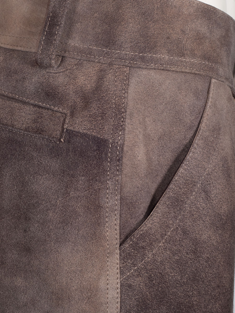 Kurze Lederhose Cross, Arbeitshose, smoke braun, aufgesetzte Taschen, Ziegenvelour #4