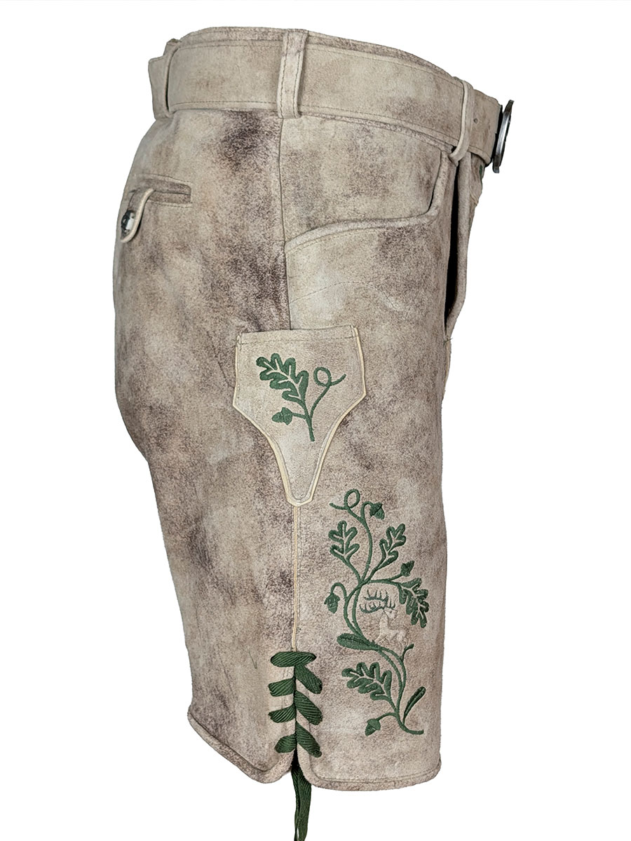 Spieth & Wensky Kurze Lederhose Carvin mit Gürtel, birke, grüner Stick #3