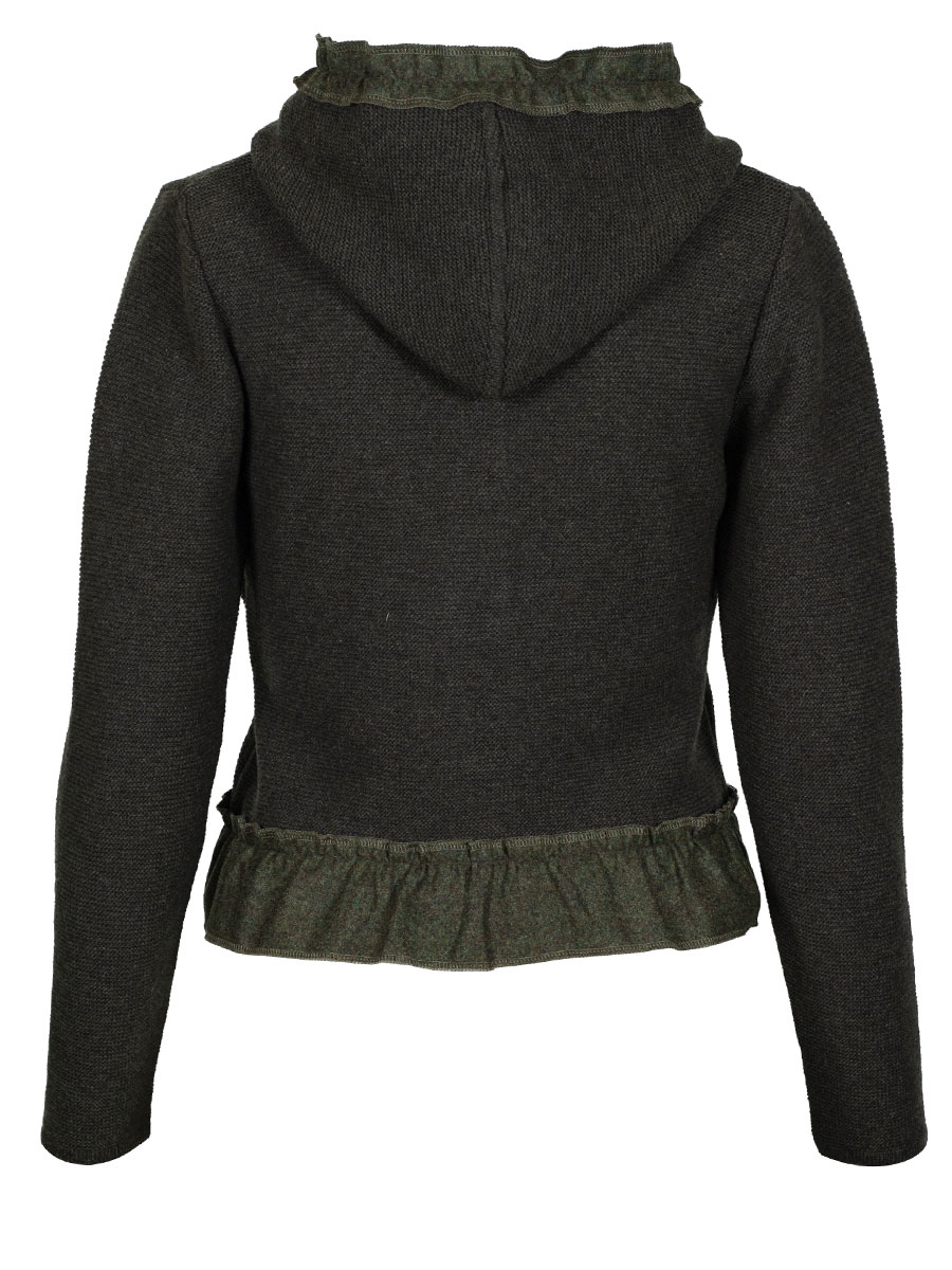 hausg'macht Kapuzen-Strickjacke Heike, lodengrün, Rüschenborte #3