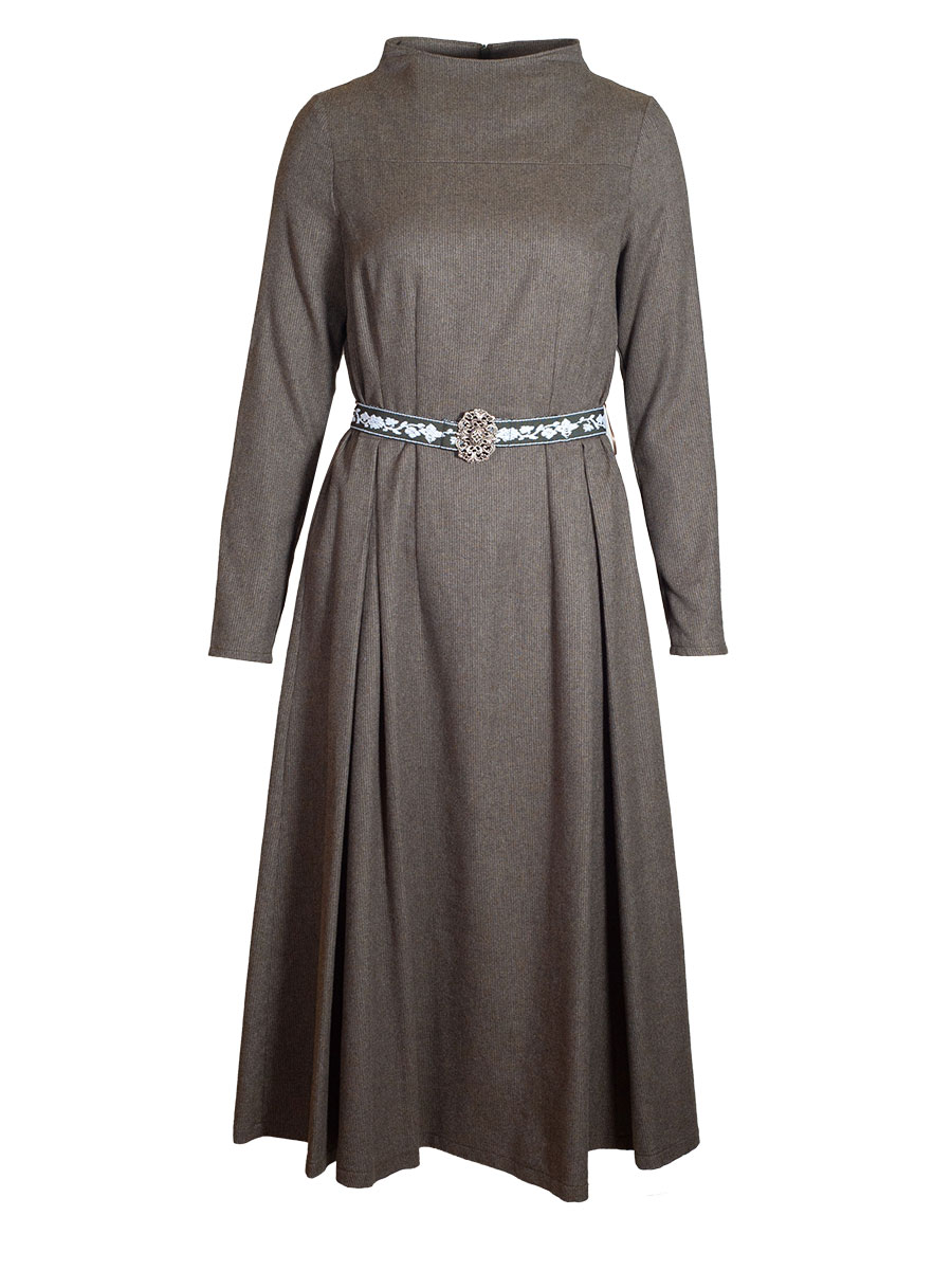 Feli und Hans Damenkleid Kezia, hochgeschlossen, oliv-anthrazit, Gürtel #1
