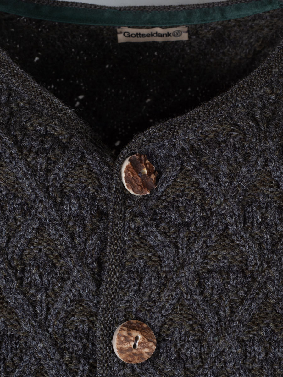 Gottseidank Herrenstrickjacke Simon, grau-grün, Zopfmuster #2