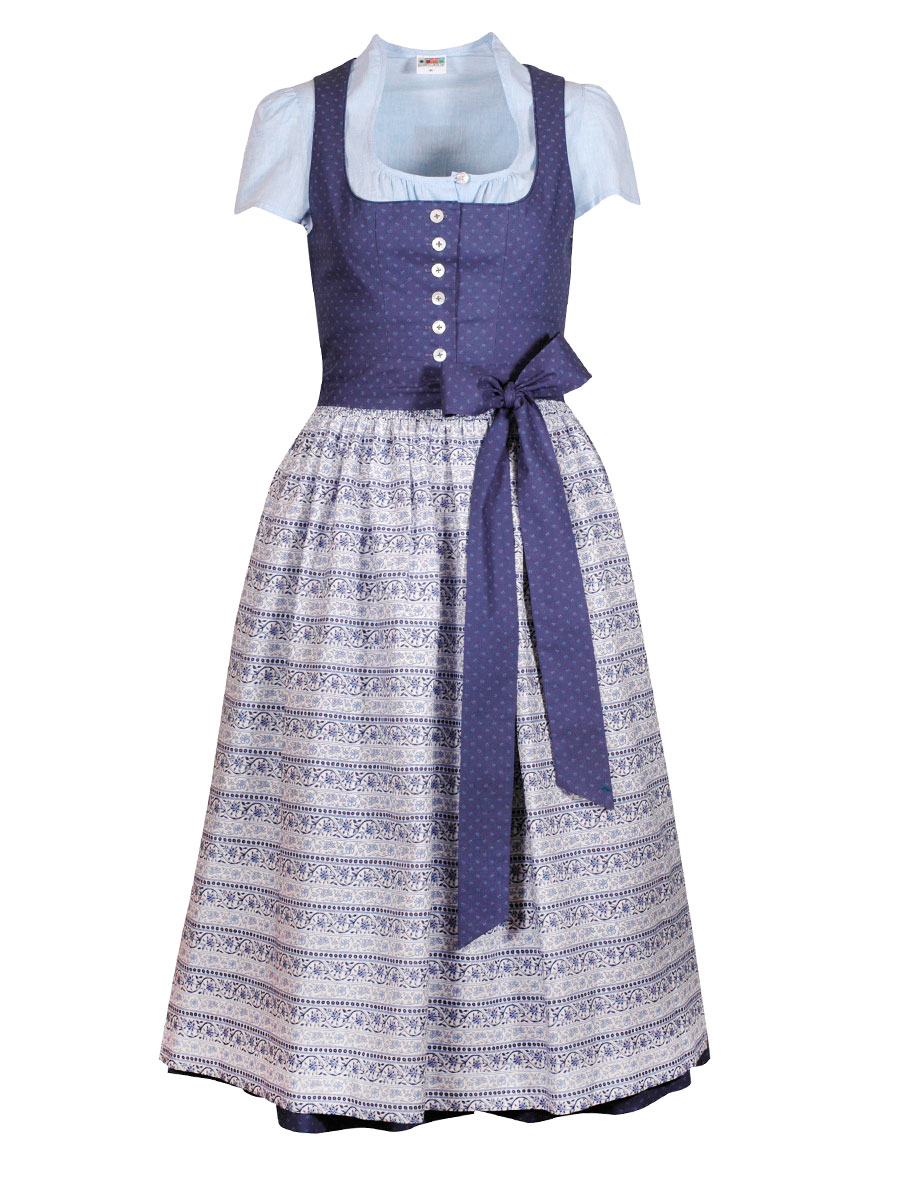hausg'macht Dirndl Pillersee, blau, gemustert, helle Schürze, 80cm #1