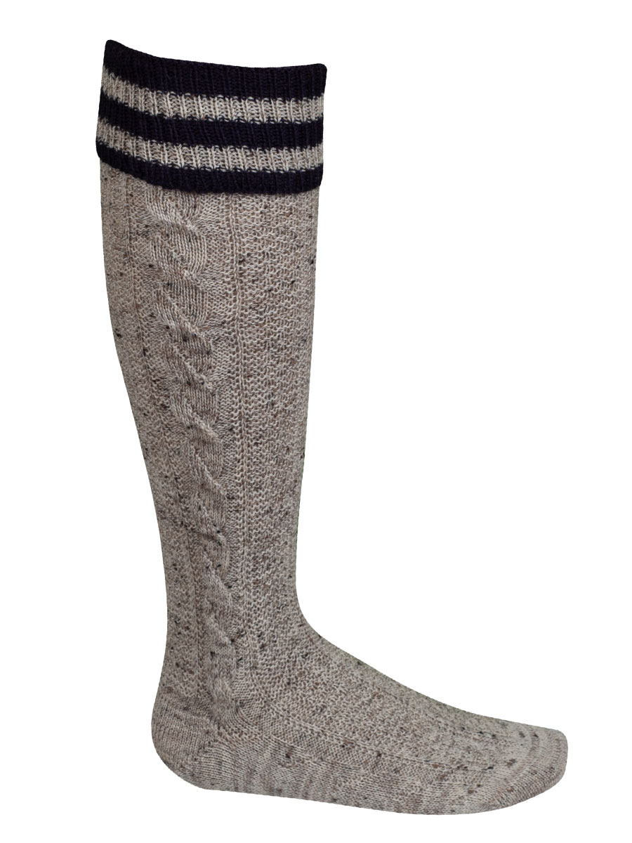 Lusana Umschlagstrumpf beige mit blau, mit Zöpfe #1