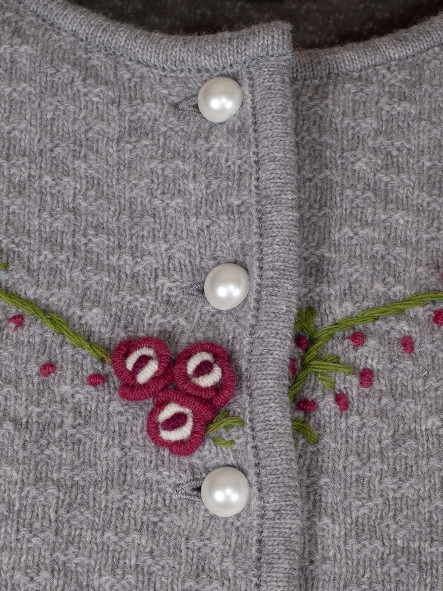 Huber Strickjacke Oletta, grau, Blumenstickerei, Puffarm #5