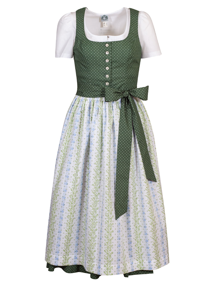 hausg'macht Baumwolldirndl Koflersee, grün, weiße Schürze mit Blumen, Stretch, 80cm #1