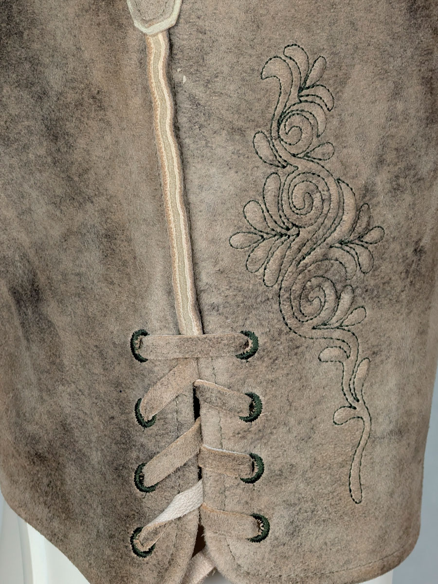 Spieth & Wensky Kurze Lederhose Hirten mit Gürtel, sandholz, grüner Stick #5