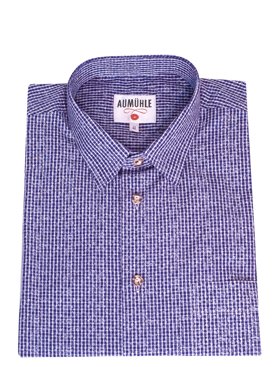 Waldorff Trachtenhemd marine-weiß kariert, Hirschhornknöpfe, Liegekragen #1