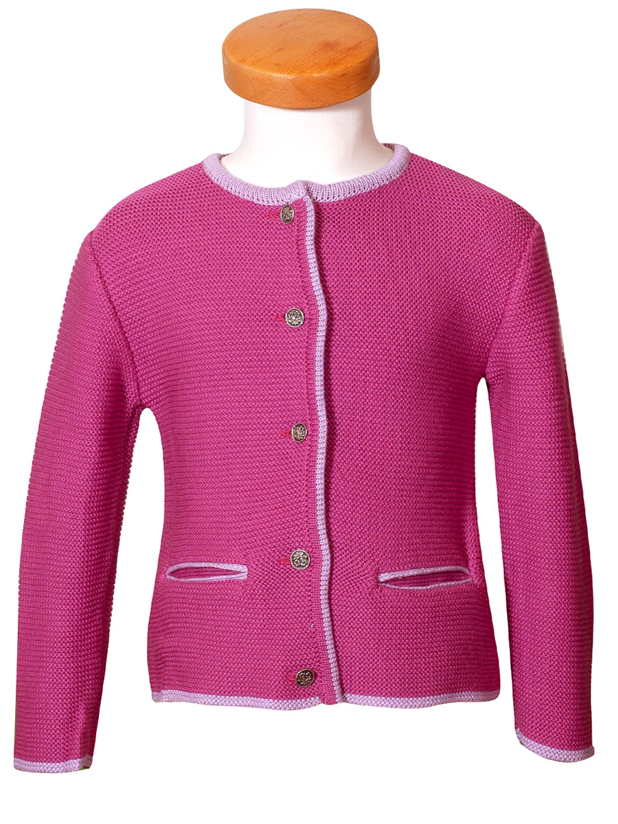 Ederer Kinder-Strickjacke himbeere, altrosa eingefasst, Mädchen #1