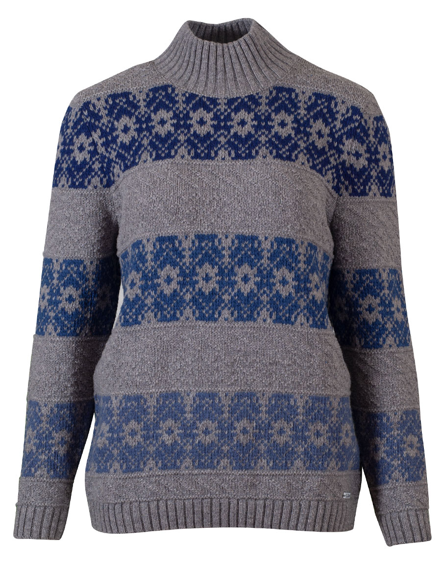 Huber Hildegard Strickpullover grau, mit blauem Norweger-Muster #1