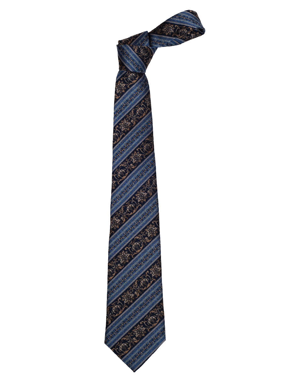 Steiner Luise Seidenkrawatte K527, blau-beige, Streifen und Blumen #1