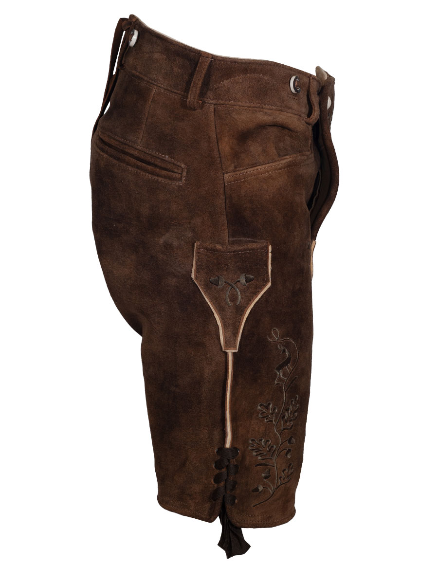 Weinbauer Kurze Lederhose Sepp, Ziegenvelour, bisam, olivgrüner Stick #3