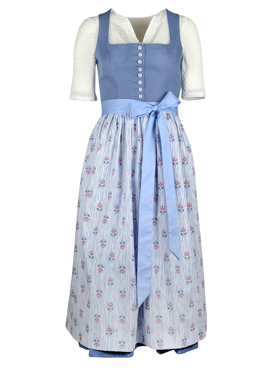 Waldorff Dirndl Cali, blau, Schürze mit rosa Blumen, 80lg #1
