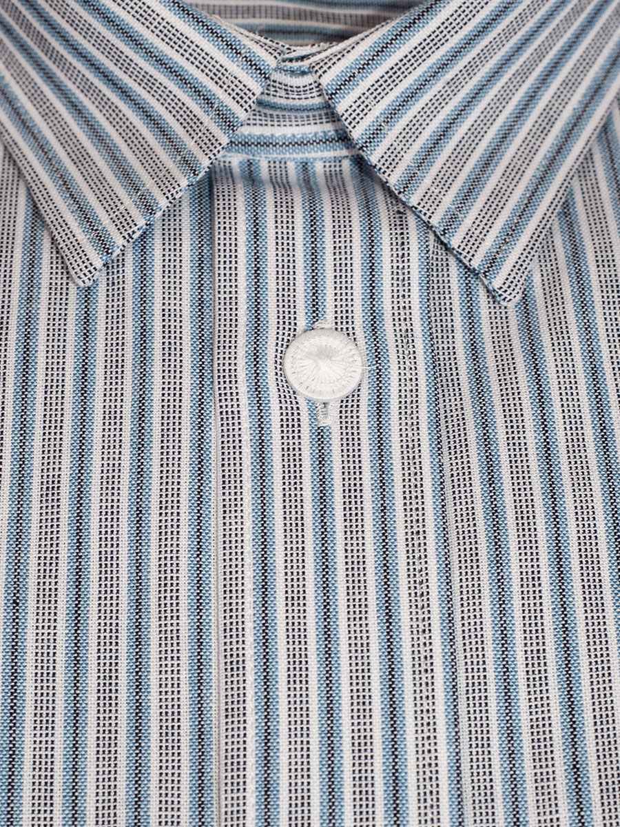 Waldorff Kinderhemd Lukas blau-weiß gestreift, Liegekragen, Pfoad #2