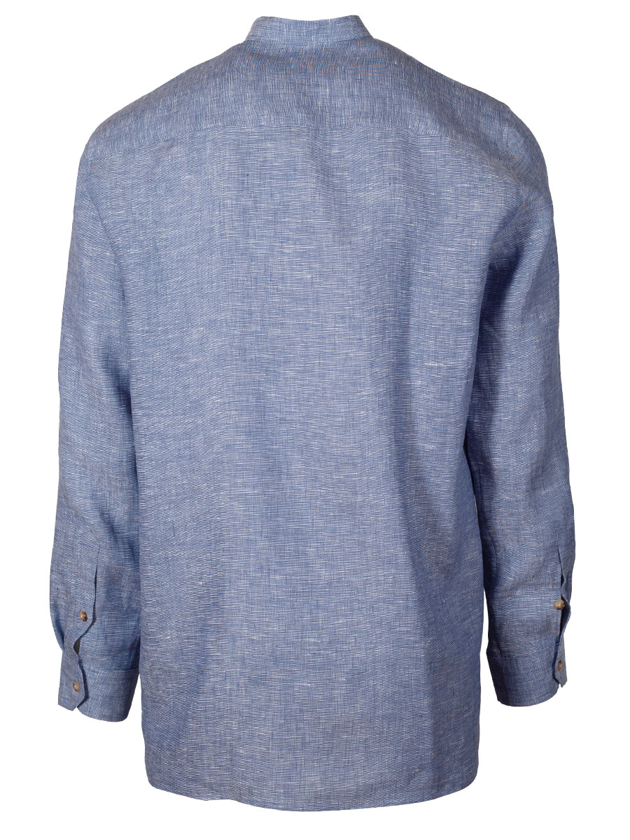 Waldorff Herrenhemd Leinen, blau, Pfoad, Stehkragen #2