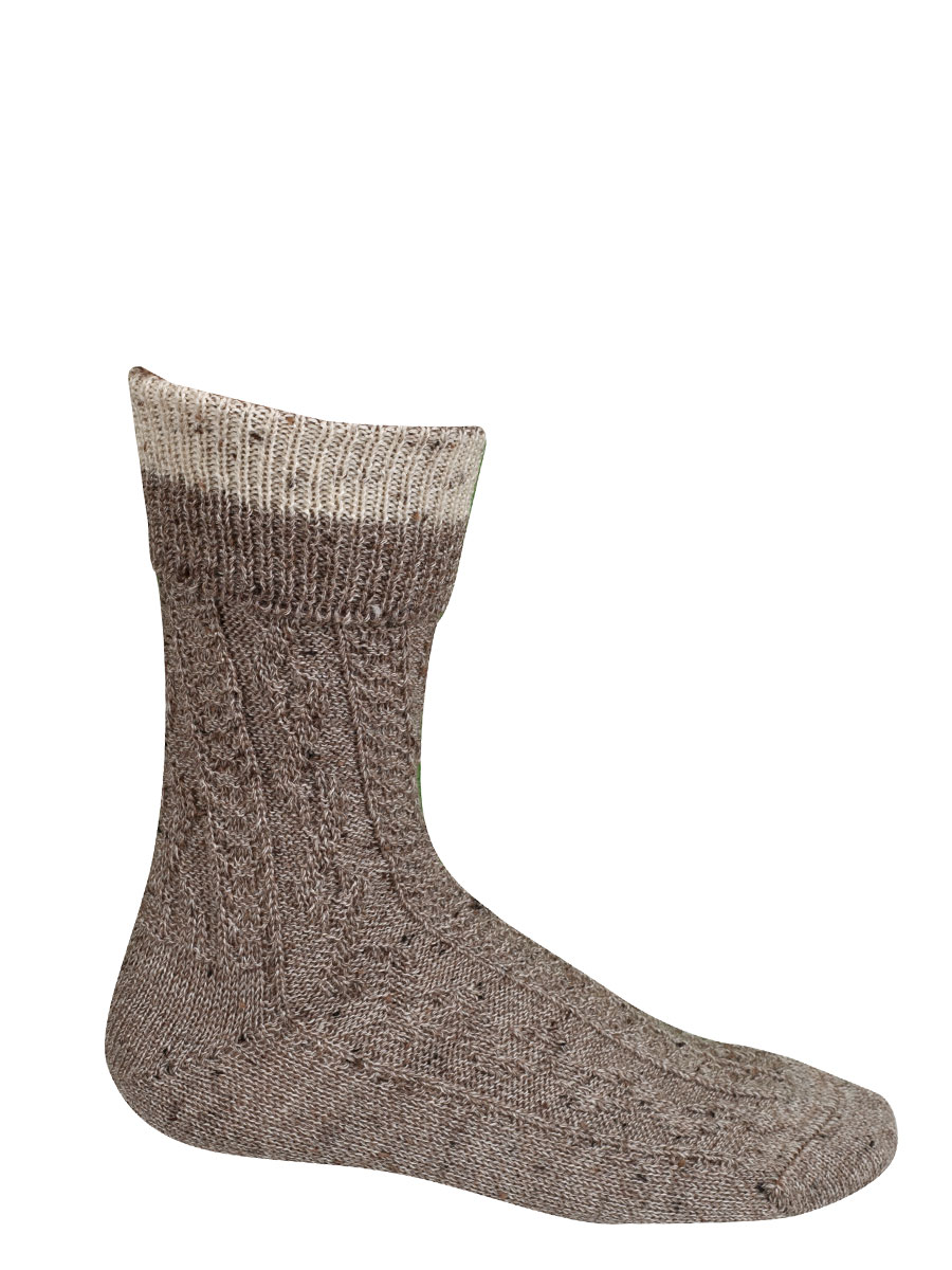 Lusana Trachtensocken mittelbeige, Zopfmuster, Umschlagsocke #1