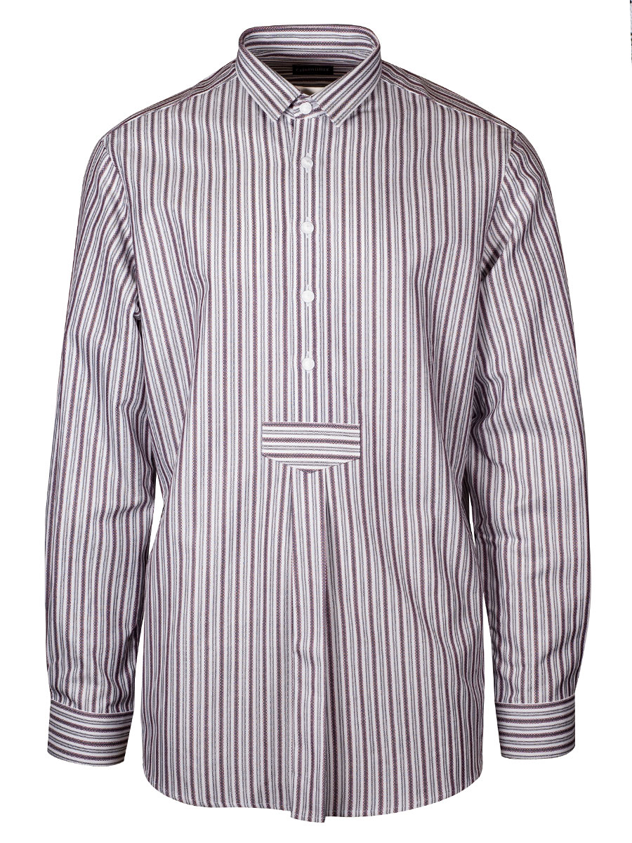 Arzberger Herrenhemd, rot-blau, gestreift, Liegekragen, Pfoad #1