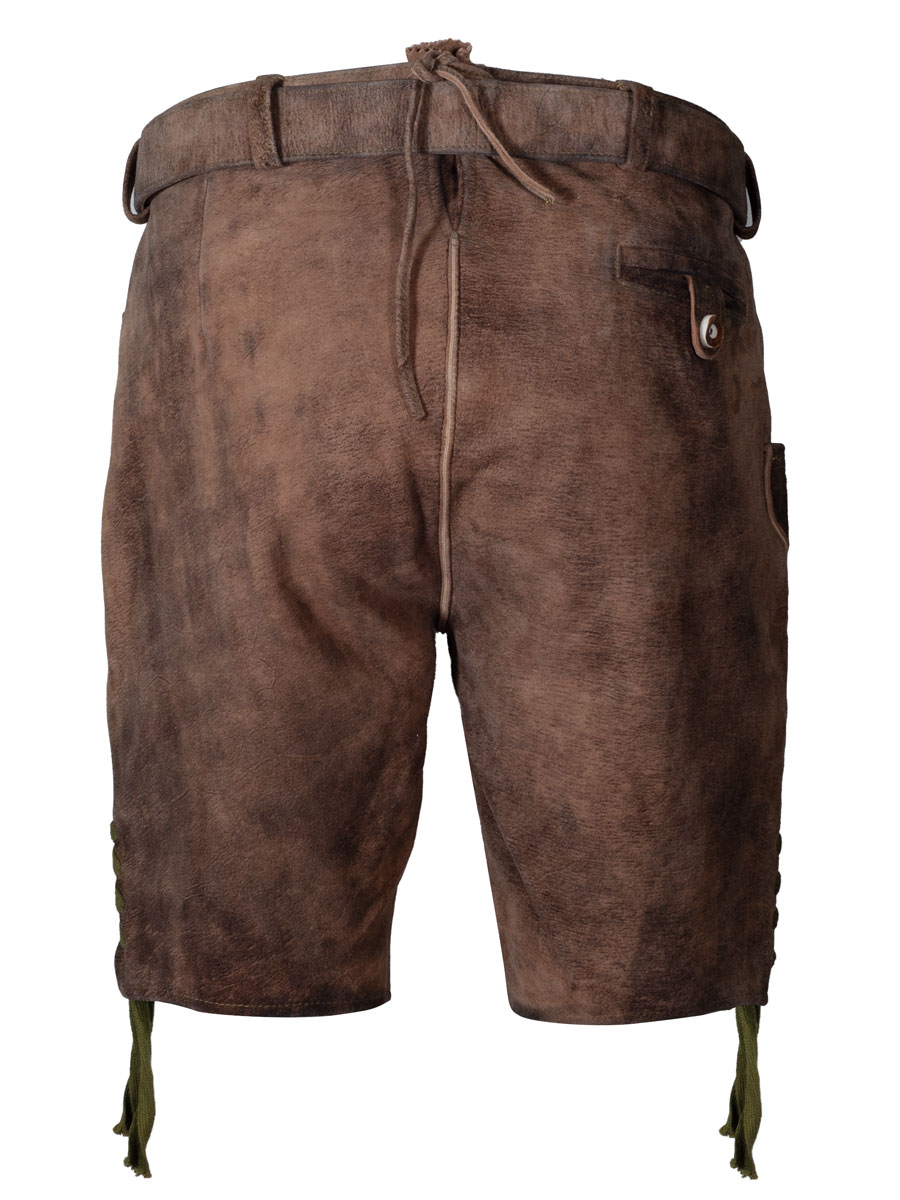 Spieth & Wensky Kurze Lederhose Presley mit Gürtel, mandelbraun, olivgrüner Stick #3