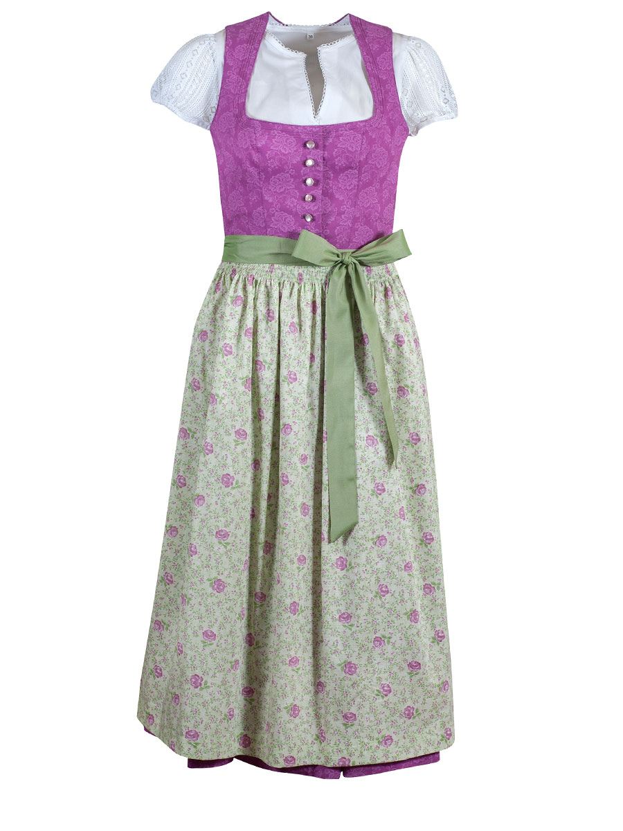Wenger Baumwolldirndl Christina, rosa, geblümte Schürze, 80lg #1
