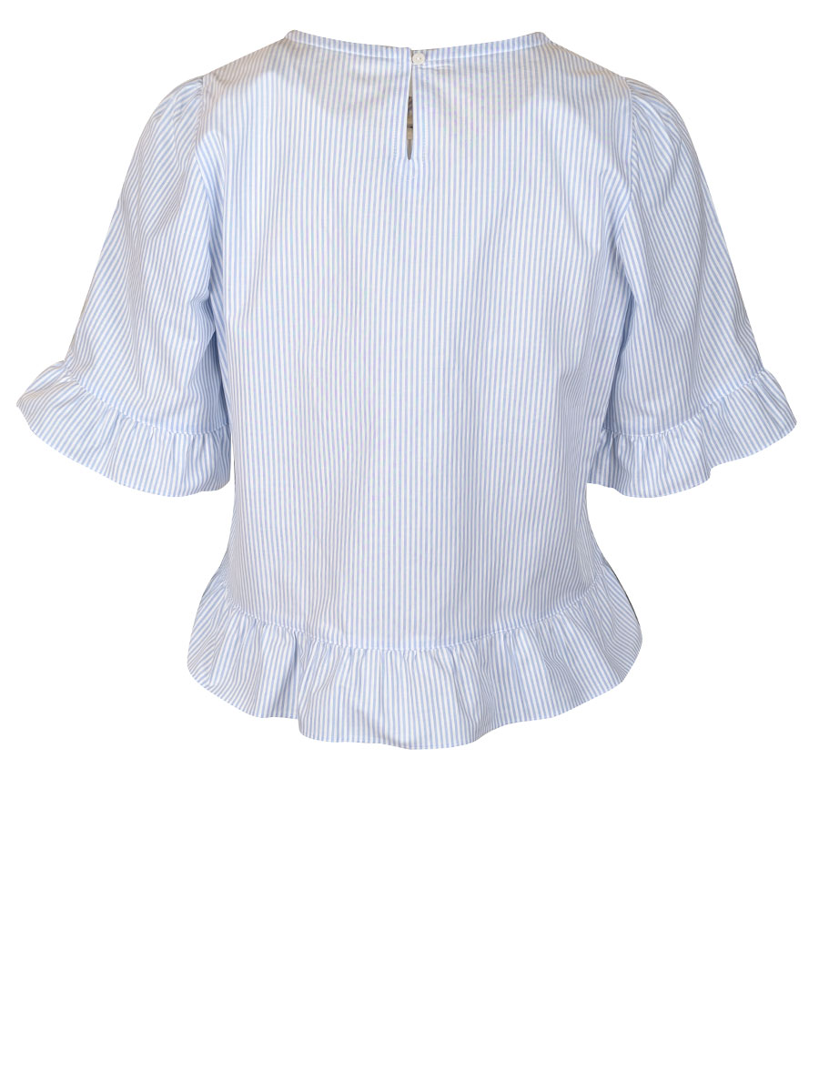 Waldorff Damenbluse, hellblau-weiß gestreift, Volantabschlüsse #3
