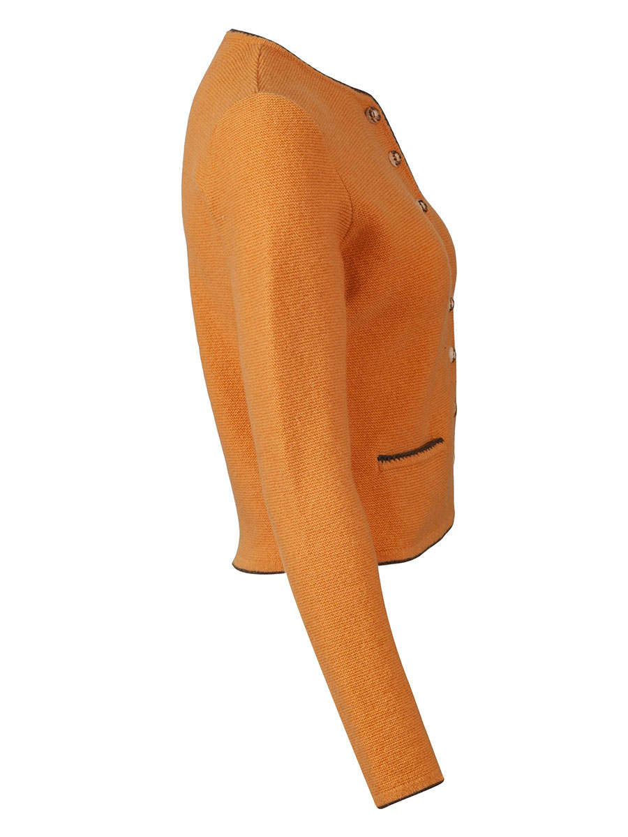 Astrifa Dirndlstrickjacke Finsing, goldgelb, braune Einfassung #4
