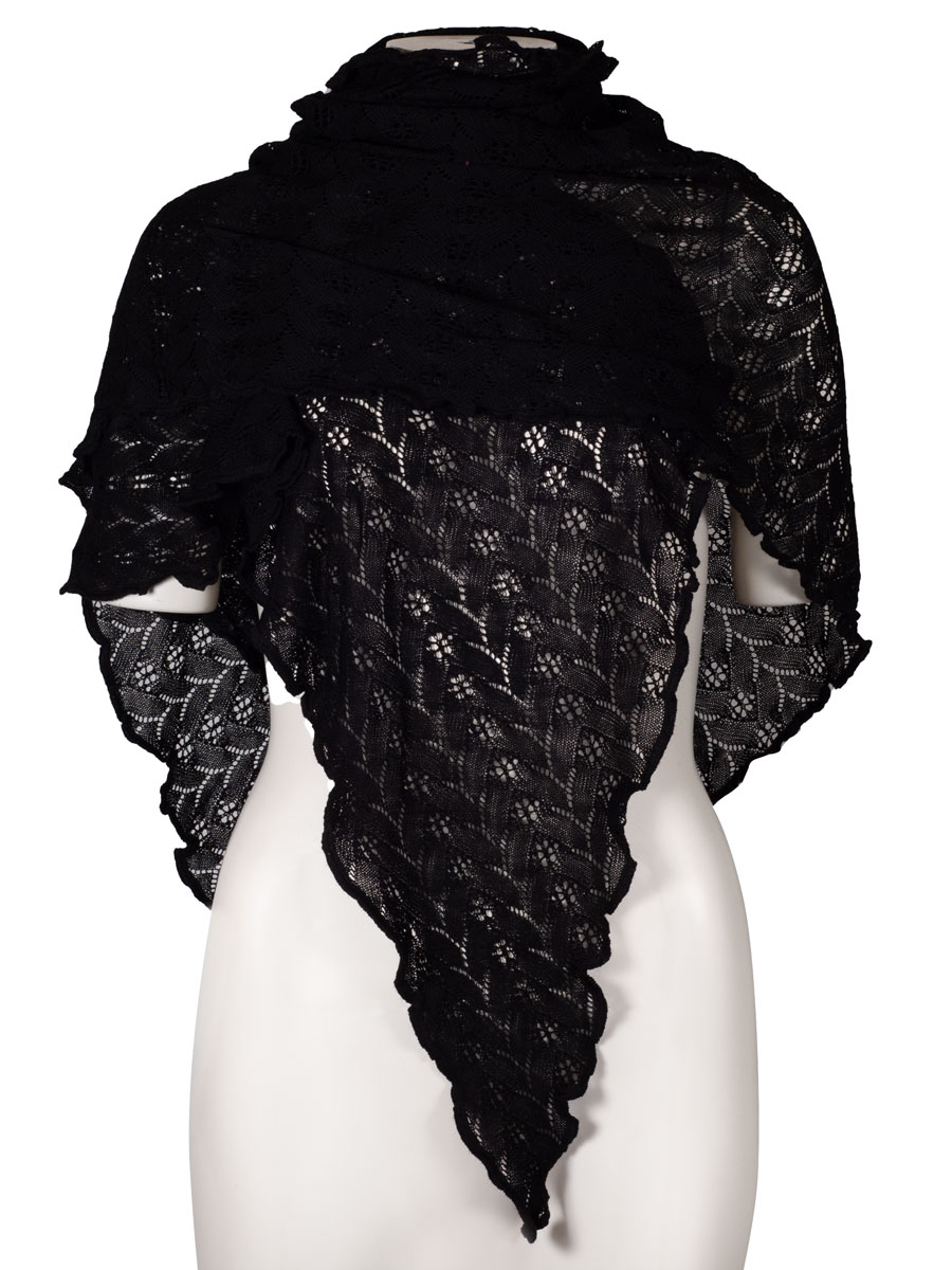 Wenger Strickstola Sofia, schwarz, Lochmuster, gewellter Abschluss #1