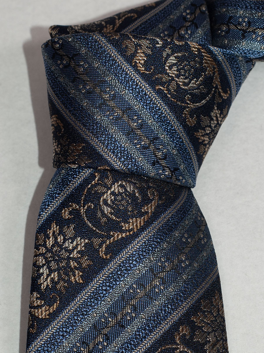 Steiner Luise Seidenkrawatte K527, blau-beige, Streifen und Blumen #2