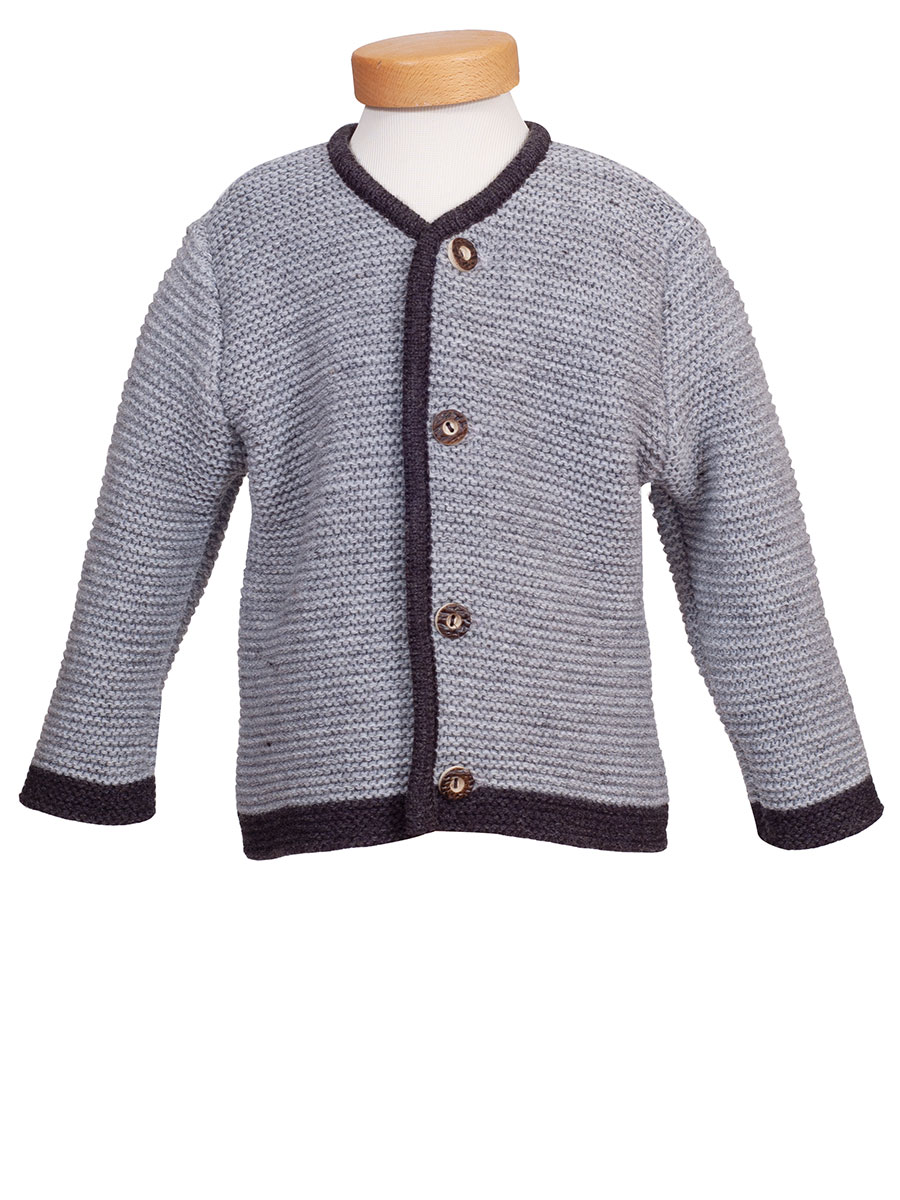 Ederer Kinderstrickjacke, Buben, hellgrau, dunkelgraue Einfassung #1