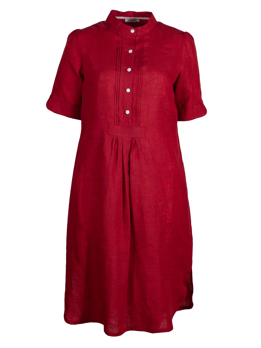 Moser Kleo Leinenkleid, rot, Kurzarm, hochgeschlossen #1