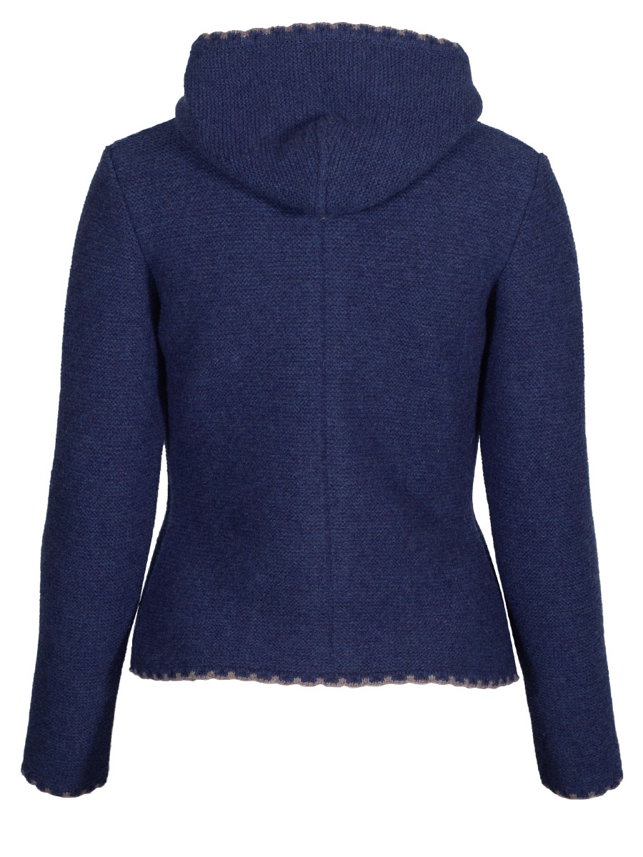 Astrifa Lemberg Strickjacke, Kapuze, nachtblau, beige Einfassung #4