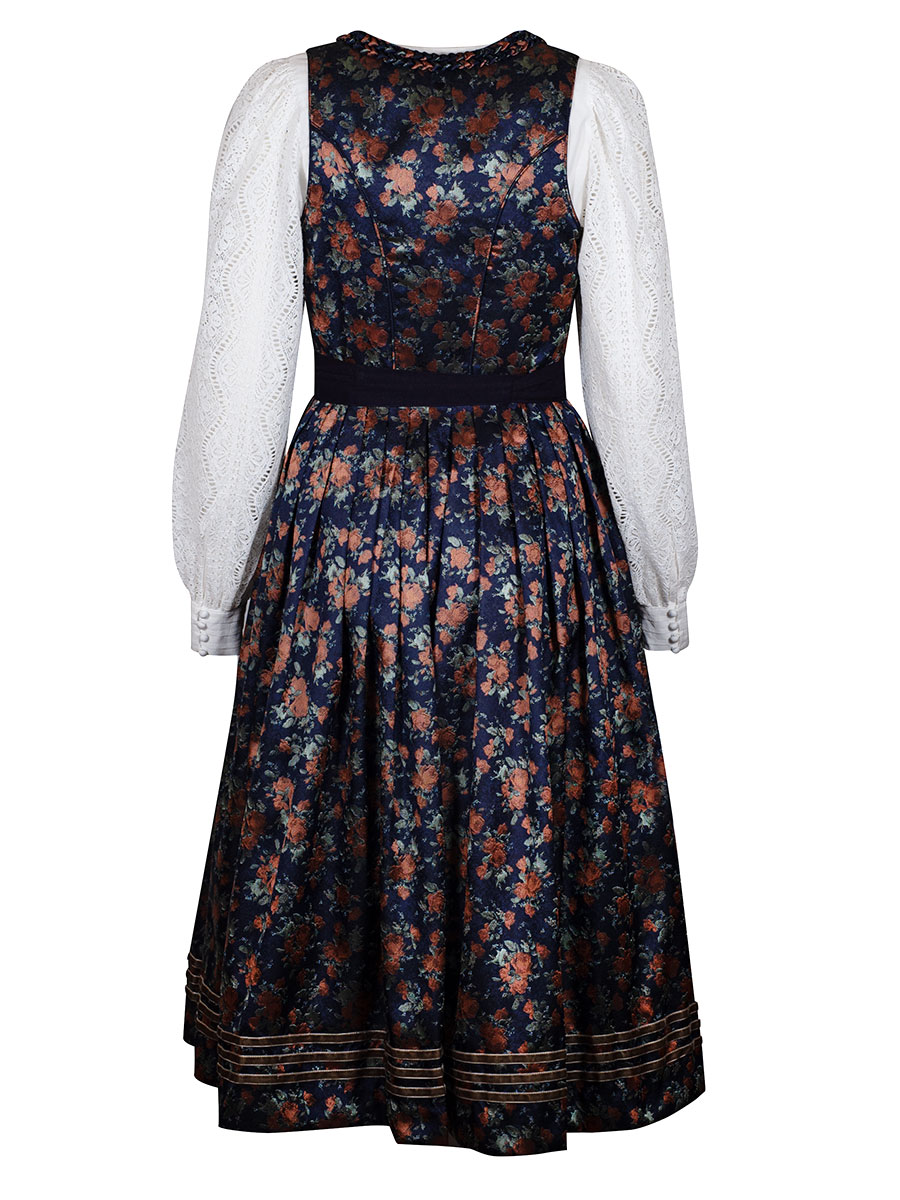 Julia Trentini Dirndl Kathrin, marine, Rosenmuster, festlich, 80lg #3
