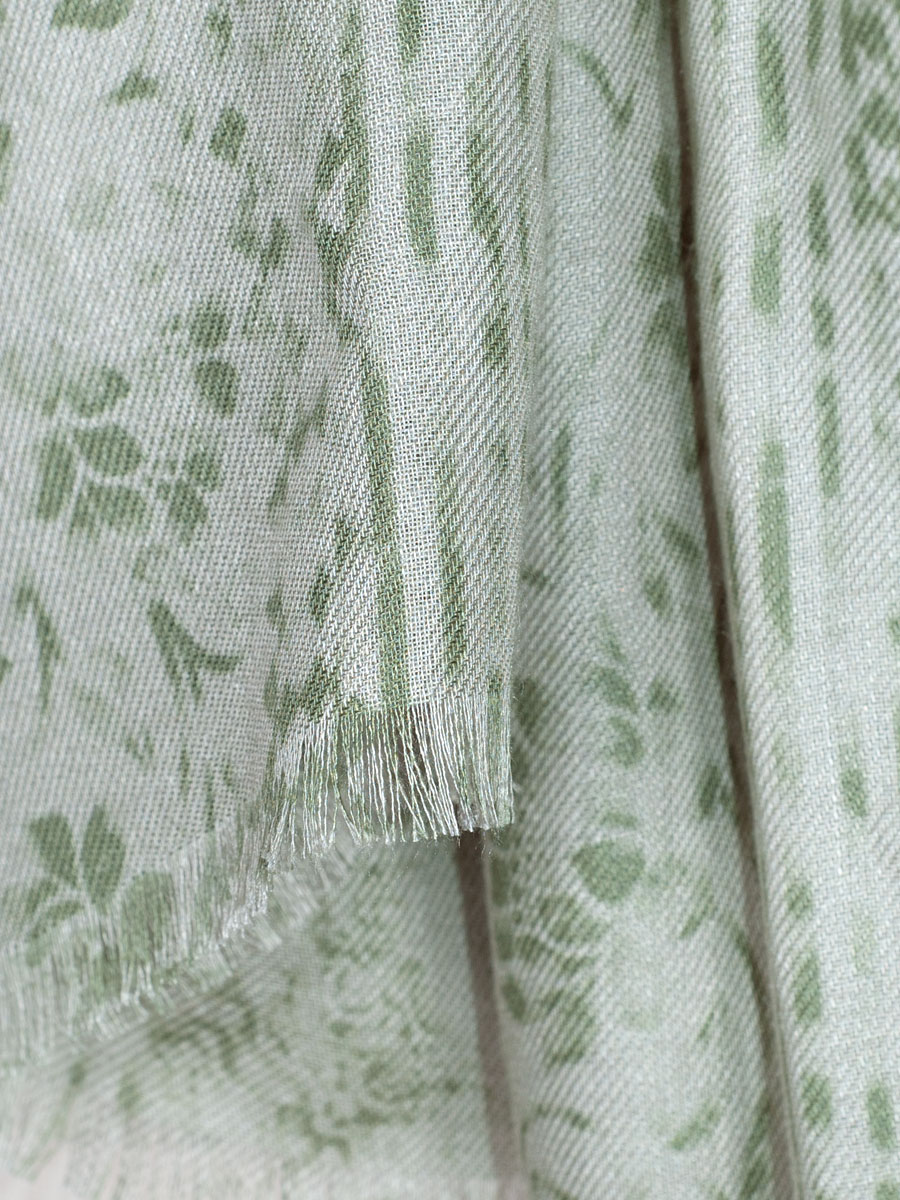 Steiner Viskose-Tuch Chrysanthemen, olivgrün, gemustert #3