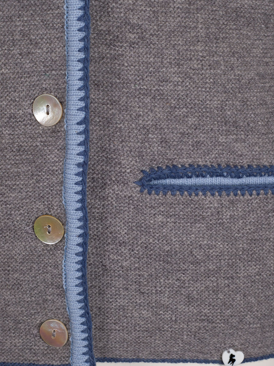 Huber Kapuzen-Strickjacke Erika, grau, Einfassung in Hellblau-Blau #4