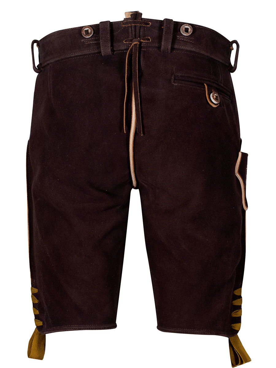 hausg'macht Kurze Lederhose Leogang, Hirsch sämina braun, olivgrüner Stick #3
