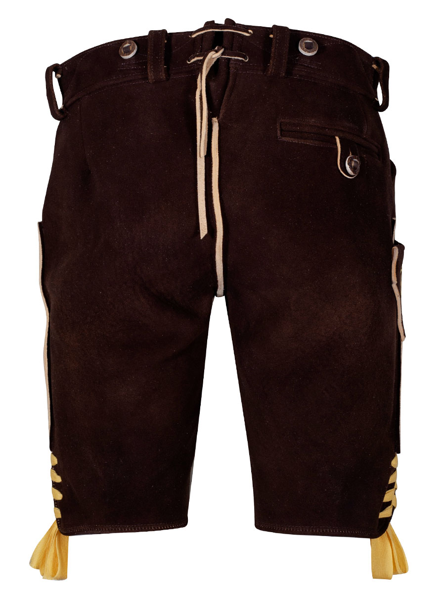 hausg'macht Kurze Lederhose Leogang, Hirsch sämina braun, gelber Stick #3