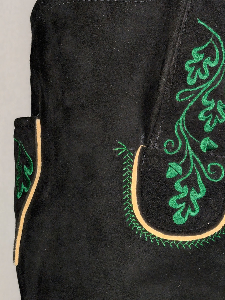 Weinbauer Lederhose Reuth, schwarz, dunkelgrüner Stick #8