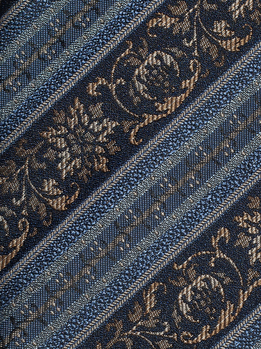Steiner Luise Seidenkrawatte K527, blau-beige, Streifen und Blumen #3